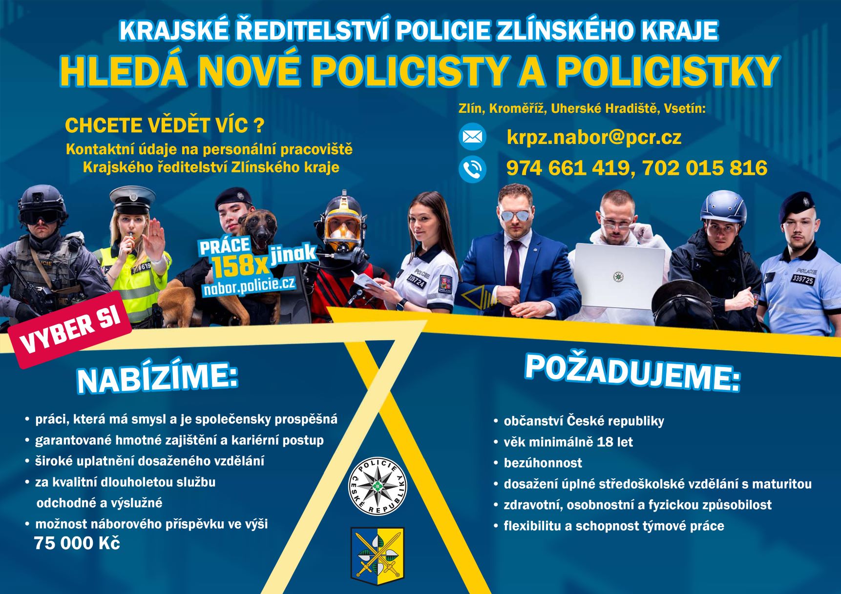 Krajské ředitelství policie zlínského kraje hledá nové policisty a policistky