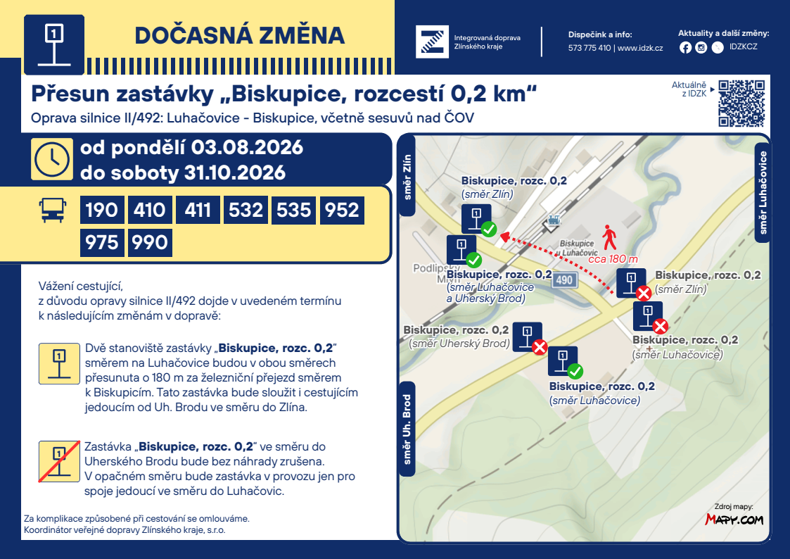 PŘESUN ZASTÁVKY „BISKUPICE, ROZCESTÍ 0,2 KM“
